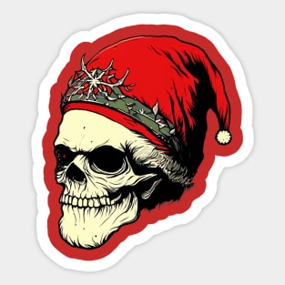 Digital Art of a Skeleton Wearing a Santa Hat and Holding a Christmas Tree Sticker Sticker